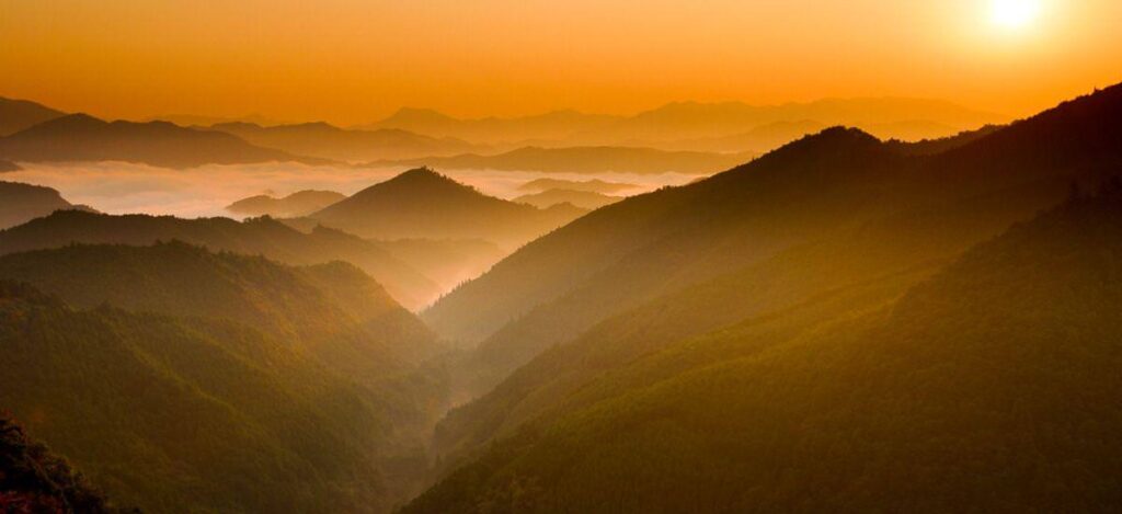 Sonnenuntergang am Pilgerpfad Kumano Kodo